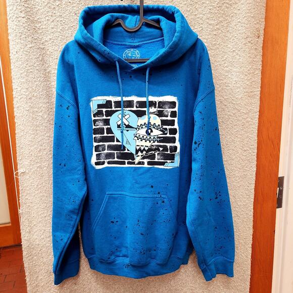 Hustle Or Starve Blue Hoodie Mens Medium Pullover Y2K Graphic Sweatshirt - Picture 1 of 8